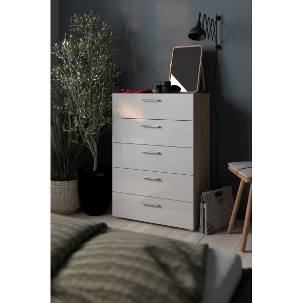 Pepe ladekast met 5 lades - Eiken/wit Pepe ladekast met 5 lades - Eiken/wit