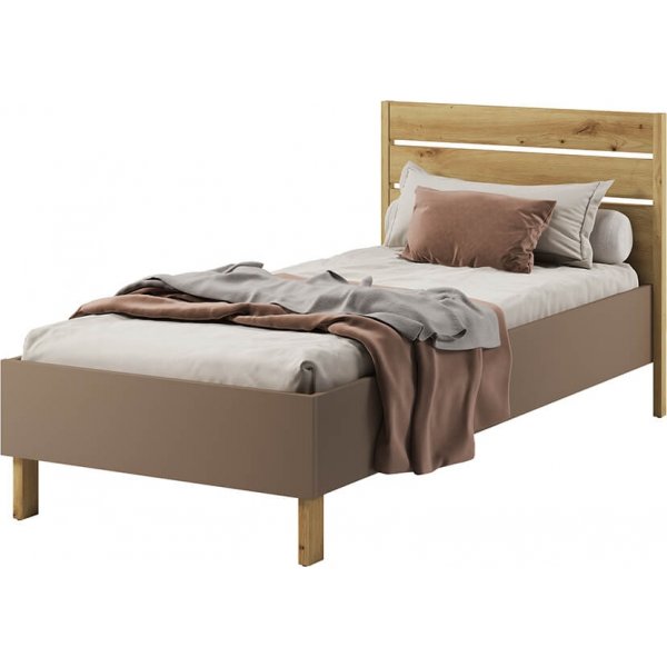 Lenny bedframe 90 x 200 cm - Ambachtelijk eiken/beige/truffel