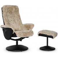 Times fåtölj med fotpall (Recliner) - Ljusbeige fårskinn Times fåtölj med fotpall (Recliner) - Ljusbeige fårskinn