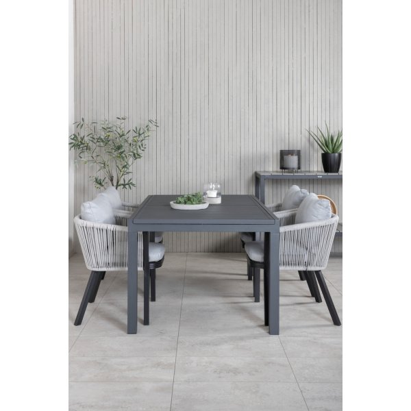 Marbella utematgrupp med 4 st Virya stolar - Svart/Grå Marbella utematgrupp med 4 st Virya stolar - Svart/Grå