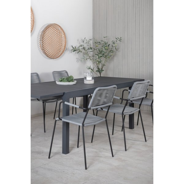 Marbella utematgrupp med 6 st Lindos stolar - Svart/Grå Marbella utematgrupp med 6 st Lindos stolar - Svart/Grå