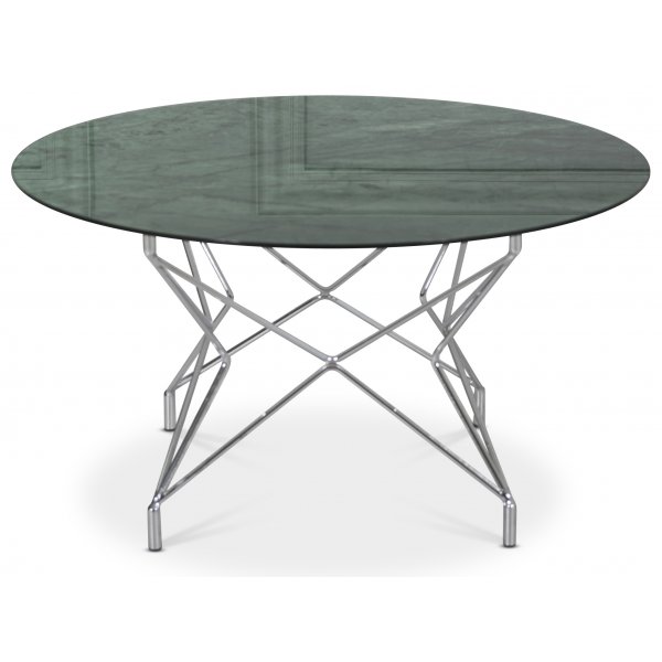 Soffbord Star 90 cm - Grnt marmorerat glas / Kromat underrede