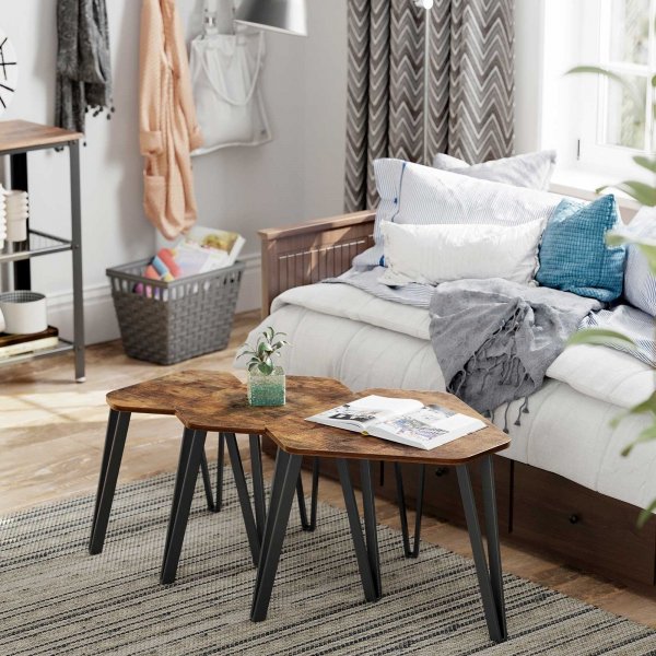 Table basse Susannah, 3 pices, 39,6 x 39,6 | 51,2  51,2 | 58,7 x 58,7 cm - Marron/noir