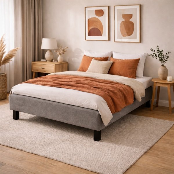 Komplett s�ng 120x200 cm gr� - Enkels�ng med b�ddmadrass och s�ngben