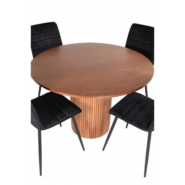 Bianca Matgrupp runt valn�t matbord med 4 st Windu Lyx svart stolar