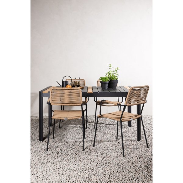 Togo utematgrupp med 4 st Lindos karmstolar - Svart/Brun