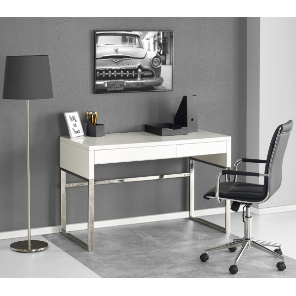 Caitlyn skrivbord i vit hgglans 120x60 cm kromade ben