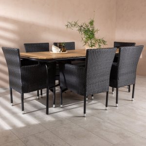 Holmbeck buiteneetgroep met 6 Malina stoelen - Zwart/Natuurlijk