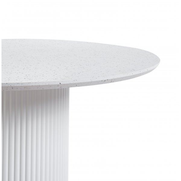 Matgrupp Sand� matbord �120cm i vit terazzo med 4st Santos matstol i beige velvet