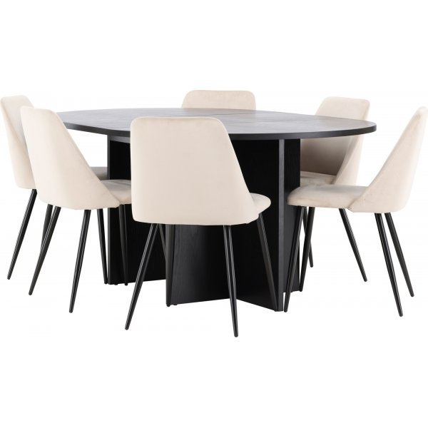 Matbord Strada med 6 st Night stolar - Beige/svart + 6.00 x Stolsdyna