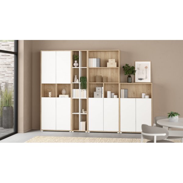 Sign bokhylla hög med 4 dörrar - Vit/hickory Sign bokhylla hög med 4 dörrar - Vit/hickory