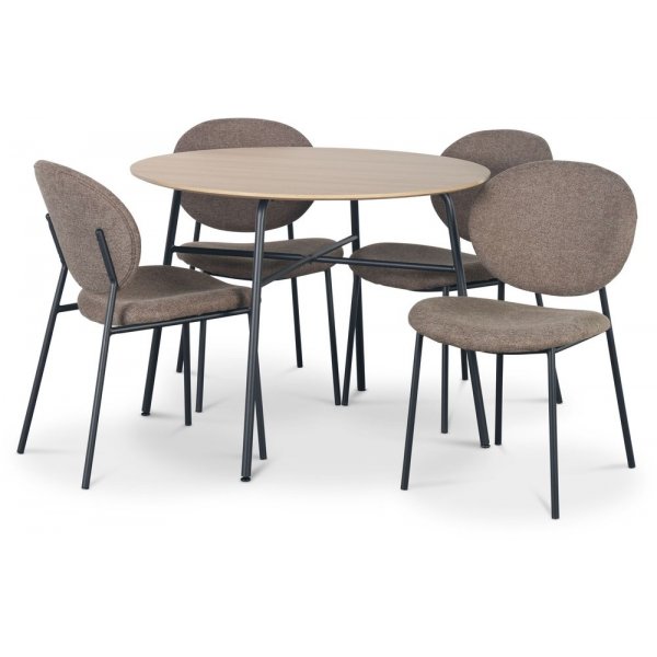 Tofta matgrupp 100 cm bord i ljust tr + 4 st Tofta bruna stolar