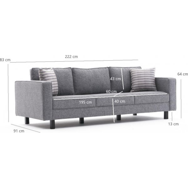 Canap 3 places Kale - Lin gris