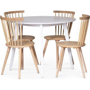 Sandhamn matgrupp; Runt matbord med 4 st Castor matstolar i Whitewash