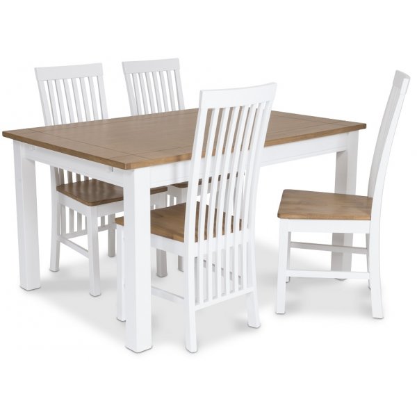 Skagen matgrupp - Skagen 140 cm Bord inklusive 4 st Herrgrd Vind stolar med sits i ekbets - Vit/Ekbets