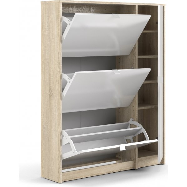 Meuble à chaussures avec porte et 3 compartiments - Chêne/blanc Meuble à chaussures avec porte et 3 compartiments - Chêne/blanc