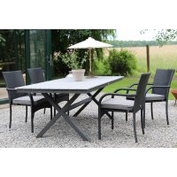 Stokke utematgrupp bord med 4 st stapelbara stolar - Grå/Svart Stokke utematgrupp bord med 4 st stapelbara stolar - Grå/Svart