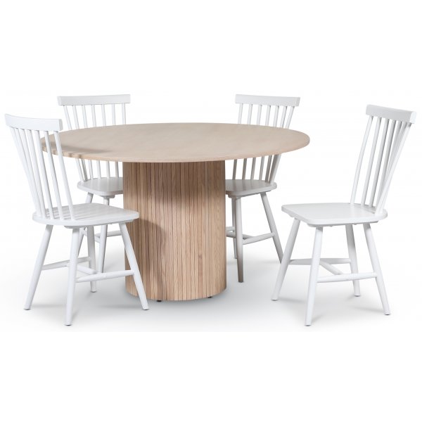 Pose matgrupp: Bord 130 cm inklusive 4 st vita pinnstolar - Whitewash