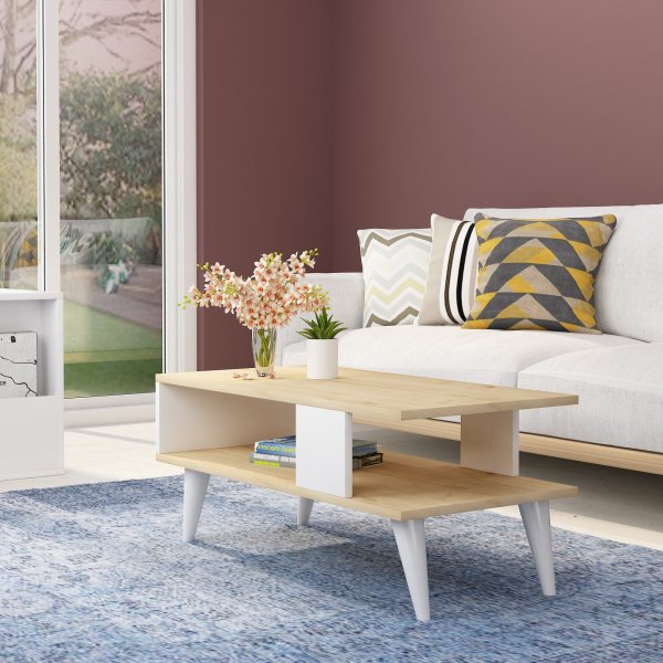 Table basse Ayca - Chne saphir/blanc