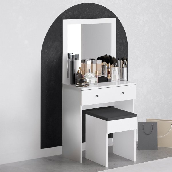 Felix sminkbord med sittpall 65 x 35 cm - Vit Felix sminkbord med sittpall 65 x 35 cm - Vit