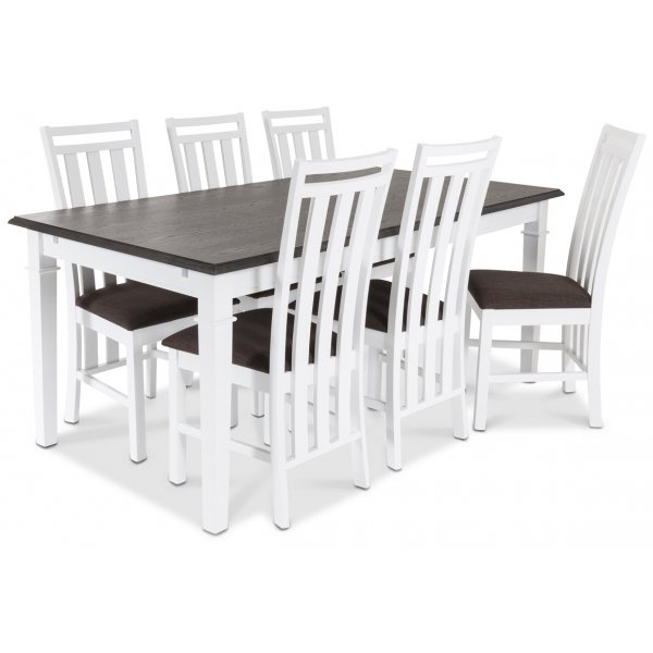 Ramns Matgrupp 180 cm med 6 st Skagen stolar med Brunt tyg