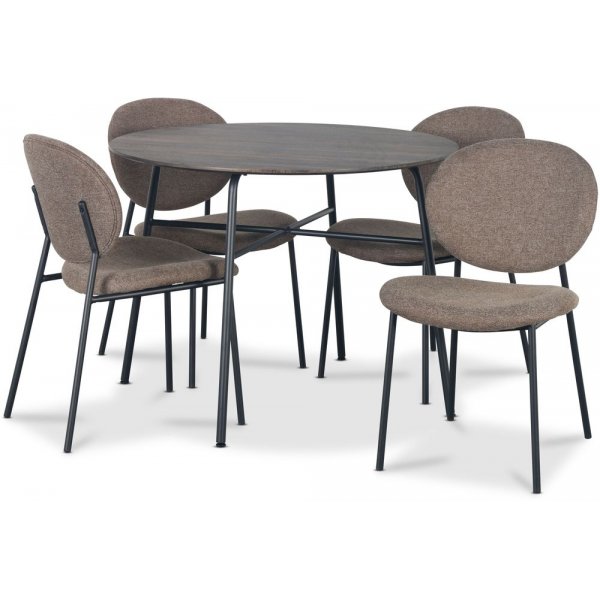 Tofta matgrupp 100 cm bord i mrkt tr + 4 st Tofta bruna stolar