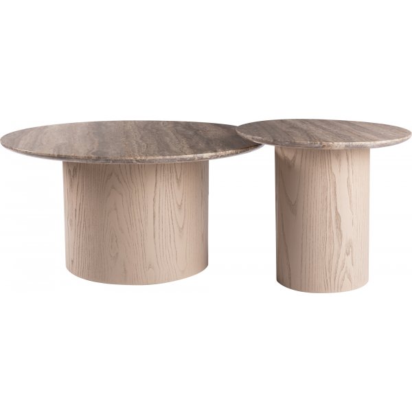 Table basse Trevi Ø90 cm - Travertin/frêne Table basse Trevi Ø90 cm - Travertin/frêne