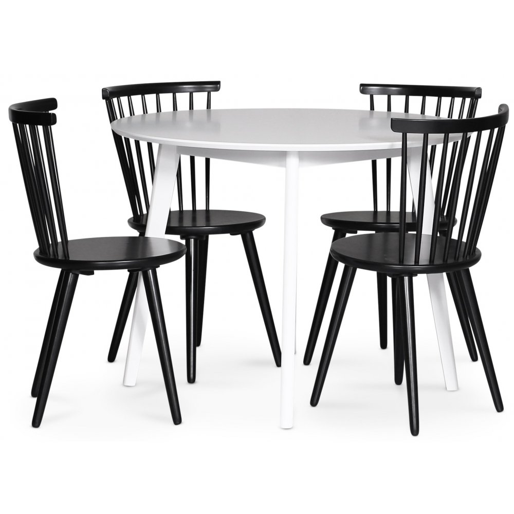 Tegelstrand matgrupp; Runt matbord med 4 st svarta Tristan matstolar