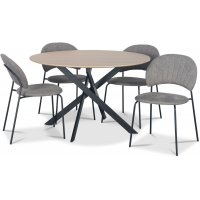 Hogrän matgrupp Ø120 cm bord i ljust trä + 4 st Hogrän grå stolar Hogrän matgrupp Ø120 cm bord i ljust trä + 4 st Hogrän grå stolar