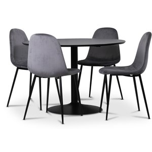 Groupe de repas Seat, table  manger avec 4 chaises en velours Carisma - Noir/Gris