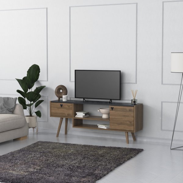 Banc TV Nida - Anthracite/noyer