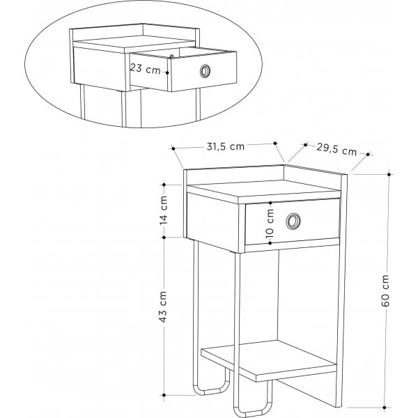 Cactus nachtkastje links - Lichtbruin
