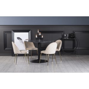 Plaza matgrupp, marmorbord med 4 st Plaza sammetsstolar - Beige/Gr/Svart