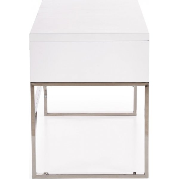 Caitlyn skrivbord i vit hgglans 120x60 cm kromade ben