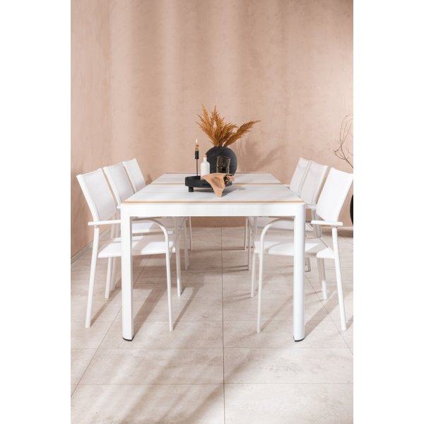 Togo utematgrupp med 6 st Santorini stolar - Teak/Vit
