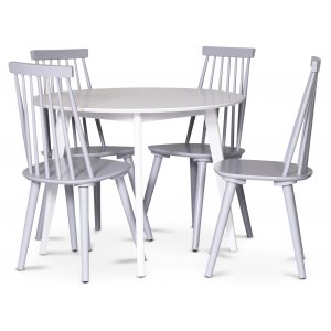 groupe alimentaire Sandhamn; Table  manger ronde avec 4 chaises en cannage gris Dalsland