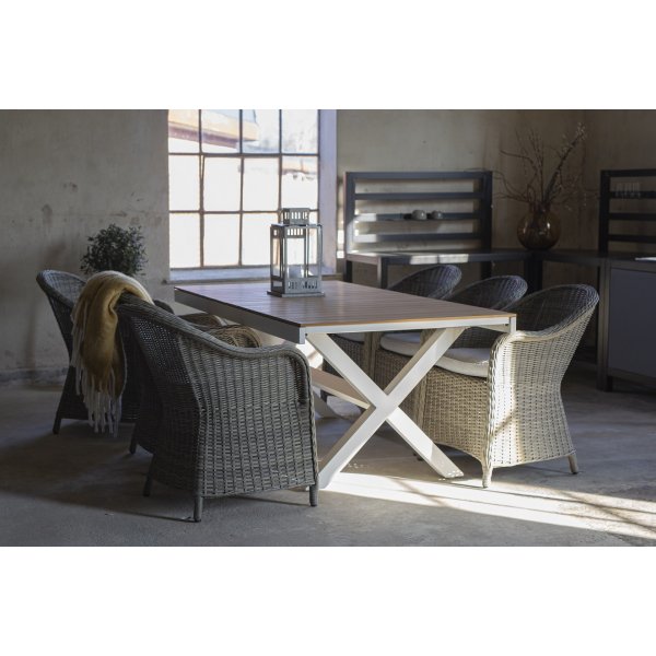 Bologna matbord 200-240 cm - Vit / Ek (Aintwood) + Flckborttagare fr mbler