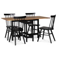 Fårö matgrupp; Fårö klaffbord Svart / Ek med 4 st svarta Orust pinnstolar Fårö matgrupp; Fårö klaffbord Svart / Ek med 4 st svarta Orust pinnstolar