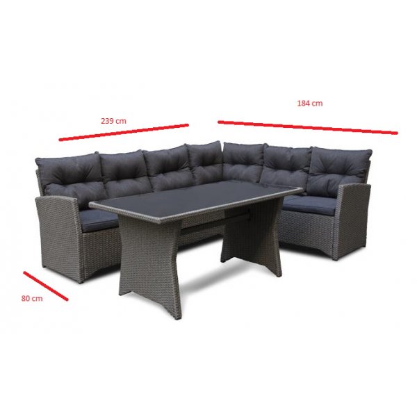 Davenport utegrupp med bord Vänster - Grå konstrotting Davenport utegrupp med bord Vänster - Grå konstrotting