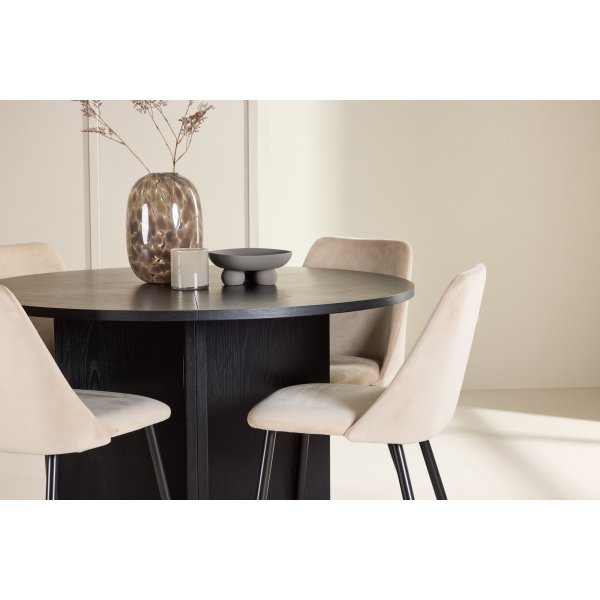 Matbord Strada med 4 st Night stolar - Beige/svart + 4.00 x Stolsdyna