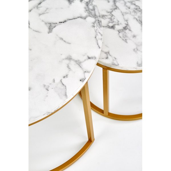 Lot de 2 tables basses 38/60 cm - Effet marbre blanc/dor