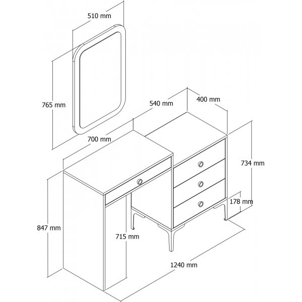 Lizbon kaptafel met spiegel 124 x 40 cm - Antraciet/walnoot Lizbon kaptafel met spiegel 124 x 40 cm - Antraciet/walnoot