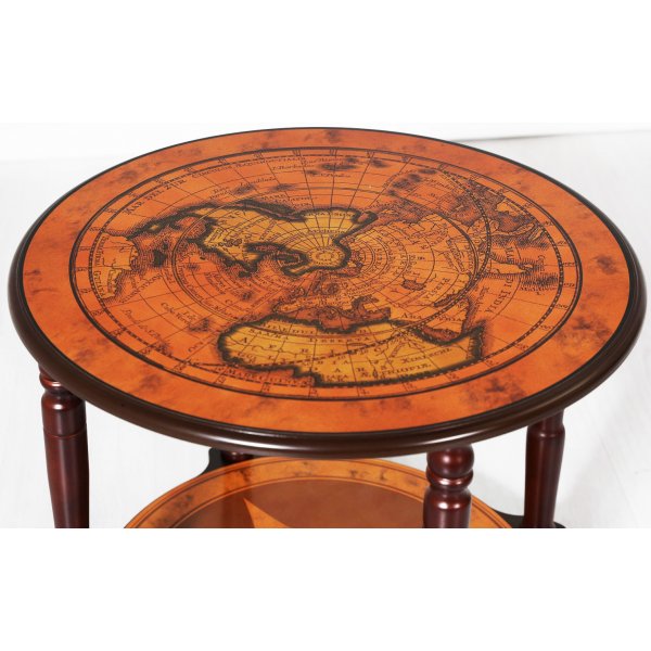 Lampbord i valnt med vrldskarta 60 cm