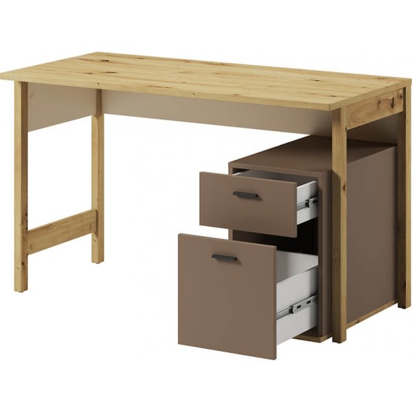 Bureau Lenny 125 x 60 cm - Chêne artisanal/beige/truffe Bureau Lenny 125 x 60 cm - Chêne artisanal/beige/truffe