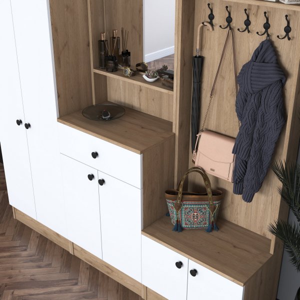 Meuble d\\\'entrée Mendy 180 cm - Noyer/blanc Meuble d\\\'entrée Mendy 180 cm - Noyer/blanc