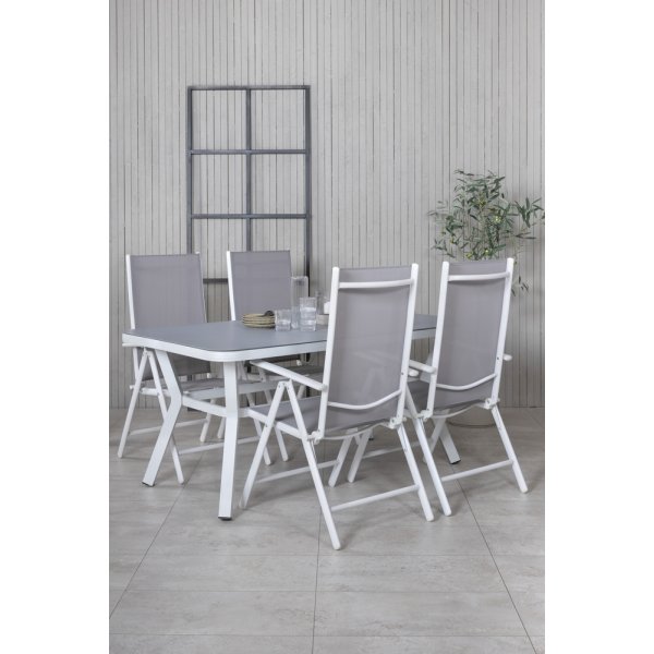 Ensemble de repas d'extrieur Virya avec 4 chaises Break - Gris/Blanc