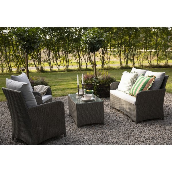 Valencia loungegrupp i konstrotting med grå dynor Valencia loungegrupp i konstrotting med grå dynor