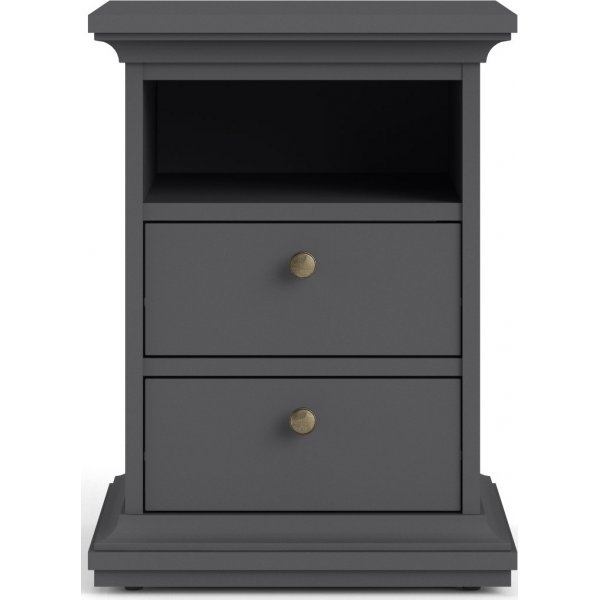 Paris smal nachtkastje met 2 lades en 1 open vak - Grijs