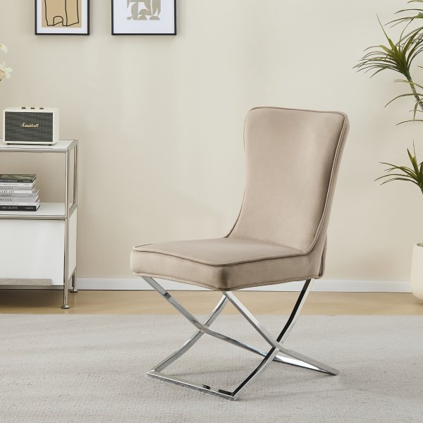 Stol med kromade ben - beige sammet - Luxury Stol med kromade ben - beige sammet - Luxury