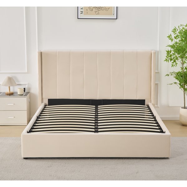 Sängram med förvaring inklusive sänggavel 160 x 200 cm beige - Bianca Sängram med förvaring inklusive sänggavel 160 x 200 cm beige - Bianca